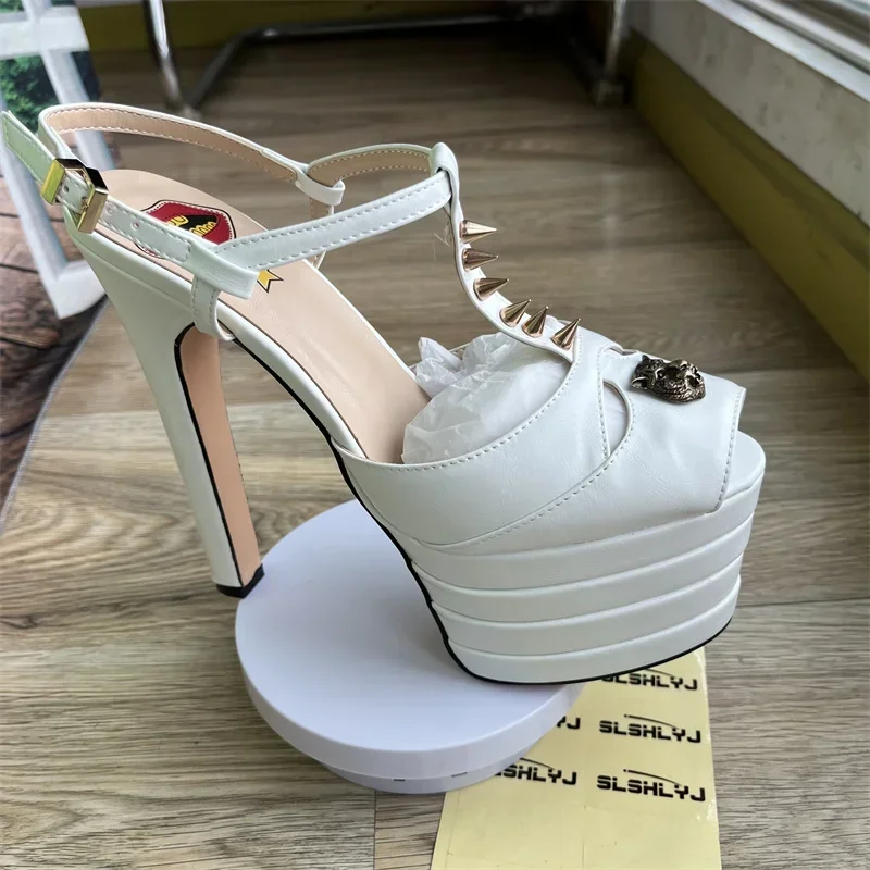 dh5367242 Sexy Brand Rivet 16cm Heel Sandals Platform Party Wedding Ball T-stage Women High Quality Large 43summer Female Shoes c42c 6902
