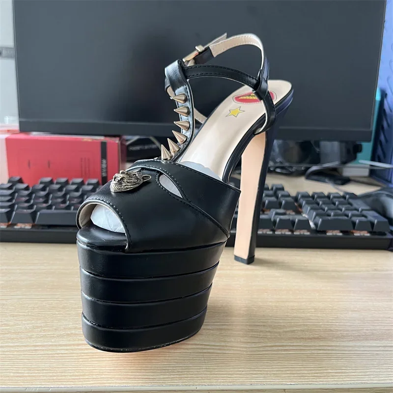 dh5367242 Sexy Brand Rivet 16cm Heel Sandals Platform Party Wedding Ball T-stage Women High Quality Large 43summer Female Shoes c42c 6902