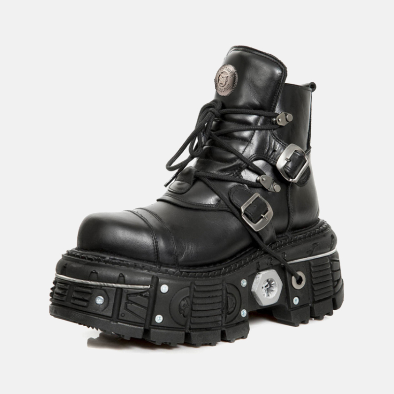 Women's Brand Fashion Platform Couple Ankle Boots men Retro Punk Style High Heels Metal New Decoration Design Gothic Shoes 6691