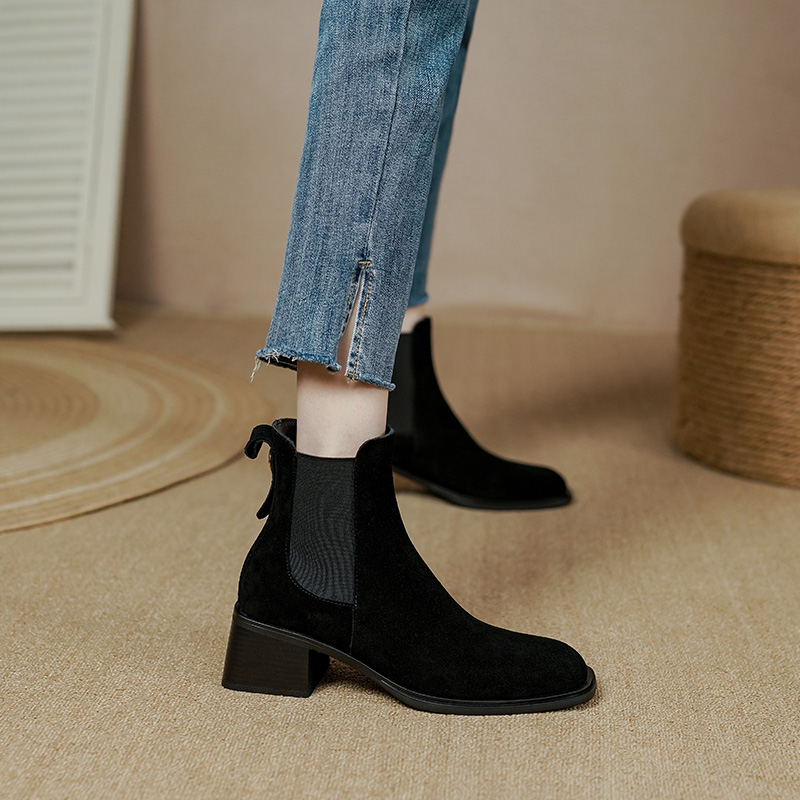 2024 New Autumn Ankle Winter Genuine Boots Cow Suede Women Shoes Real Leather 71f2