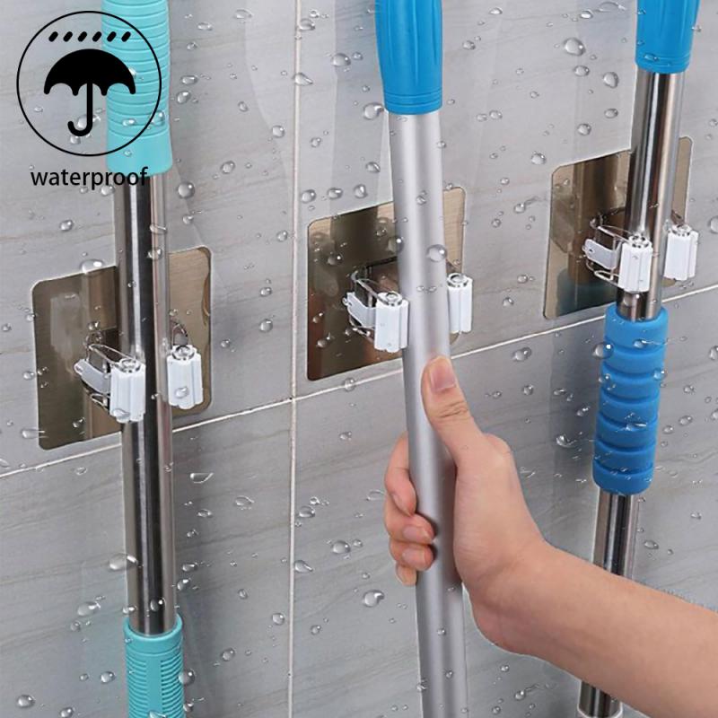 Kitchen Multi-Purpose Hooks Wall Mounted Mop Organizer Holder Rack Self Adhesive Broom Hanger Waterproof Bathroom Strong Hook