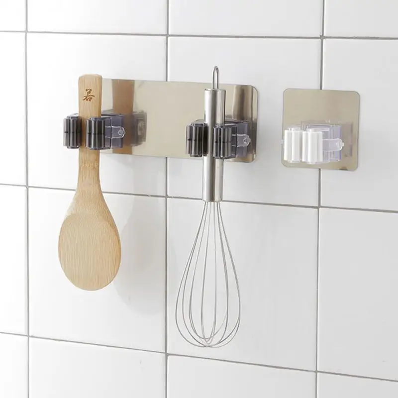 Kitchen Multi-Purpose Hooks Wall Mounted Mop Organizer Holder Rack Self Adhesive Broom Hanger Waterproof Bathroom Strong Hook