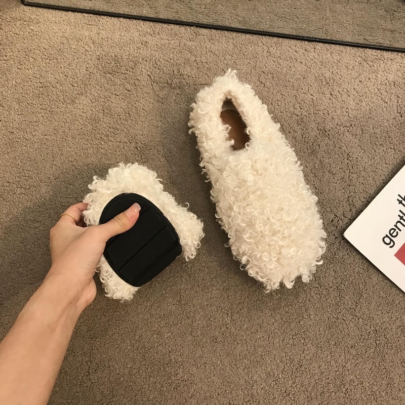 8e2ec 2023 Winter Fur Flat shoes woman round toe warr plush cotton moccasins female lambwool flats slip on furry loafers