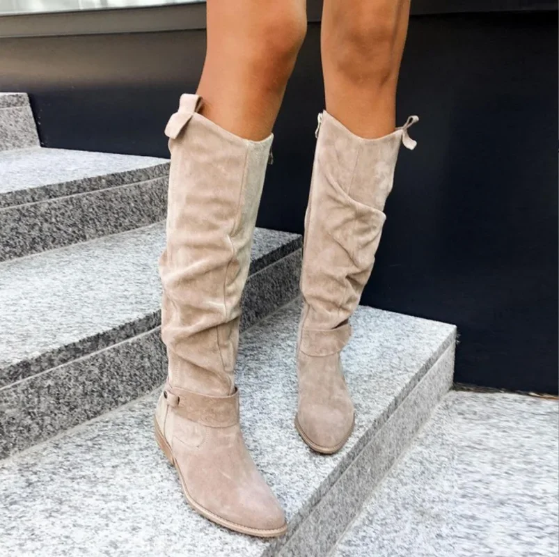 Low Heel Side Zip Size 43 Suede Thigh Women's Retro Woman Booties Autumn Winter Knee High Boots 2024 2bed