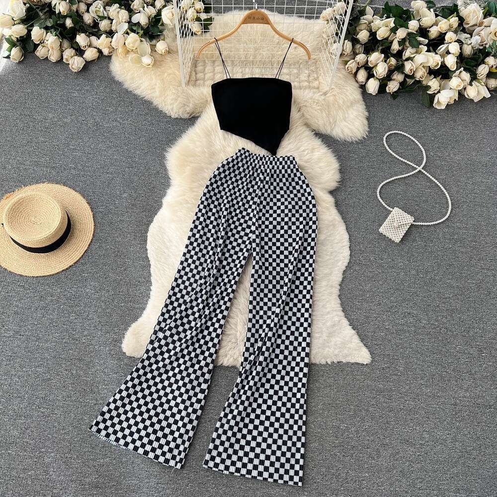 Spicy Girl Two Piece Set of Womens Style Bra and Strap Short Knitted Top Printed High Waist Wide Leg Pants Sexy Dress Bifurcated Novelty Pregnant Wome