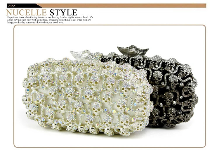 3 XIYUAN skull Women White Crystal Purses and Handbags Ladies Dia Evening Bags Wedding Party Minaudiere Clutch Bag Gift 240724 4