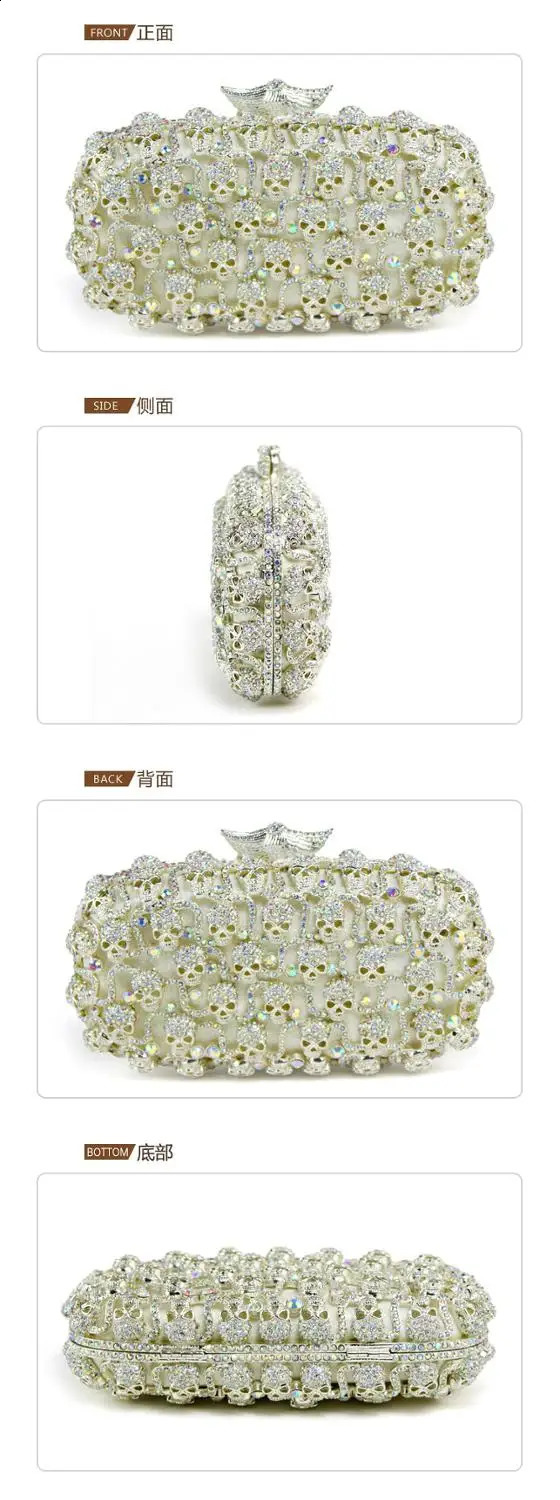 3 XIYUAN skull Women White Crystal Purses and Handbags Ladies Dia Evening Bags Wedding Party Minaudiere Clutch Bag Gift 240724 4