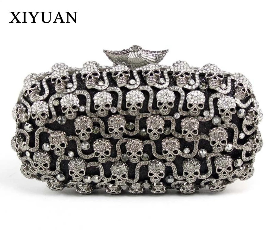 3 XIYUAN skull Women White Crystal Purses and Handbags Ladies Dia Evening Bags Wedding Party Minaudiere Clutch Bag Gift 240724 4