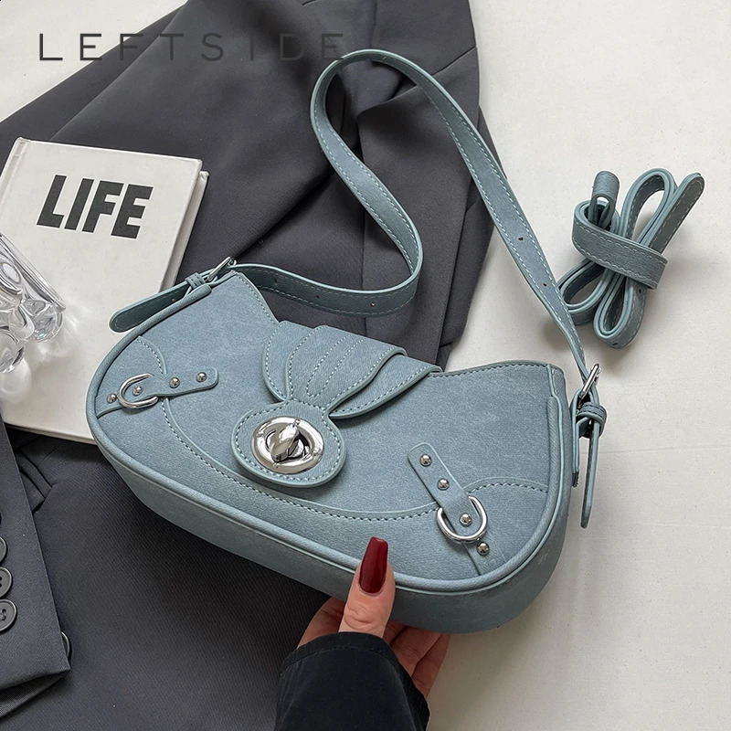 3 LEFTSIDE Saddle Small Crossbody Bags for Women Trend Fashion PU Leather Shoulder Bag Blue Simple Handbags and Purses 240729 4