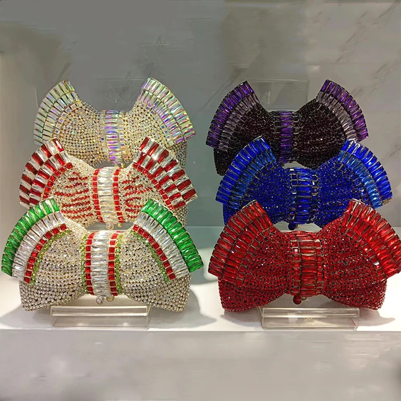 8 Colors Sier Bow Evening Rhie Bag Gold/Green/Champagne Women Dia Wedding Party Purse Bridal Lady Prom Formal Clutch 240729 8021 4