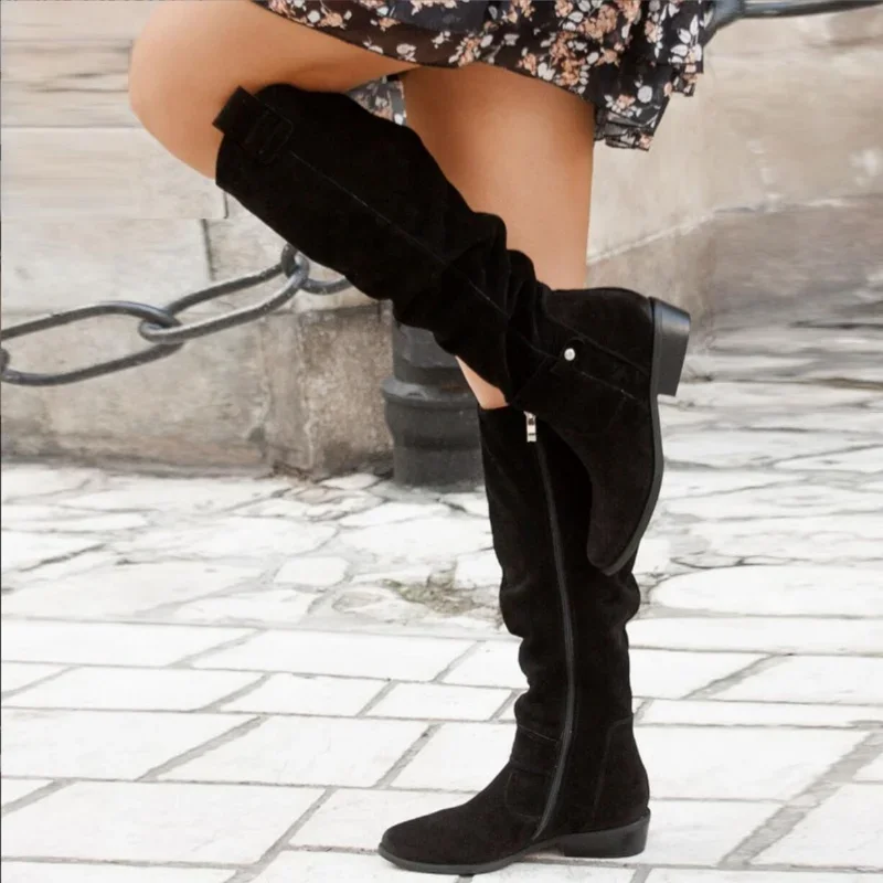 Low Heel Side Zip Size 43 Suede Thigh Women's Retro Woman Booties Autumn Winter Knee High Boots 2024 2bed