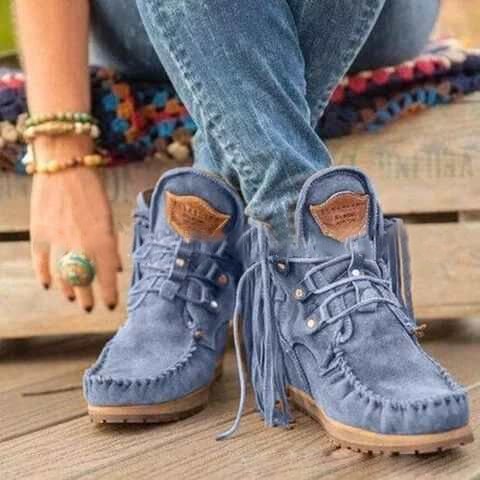 Women 2022 Plus Size Tassel Short Autumn and Winter New Flat Retro Fashion Thick Sole Ankle Boots Keep Warm Botines 5d7