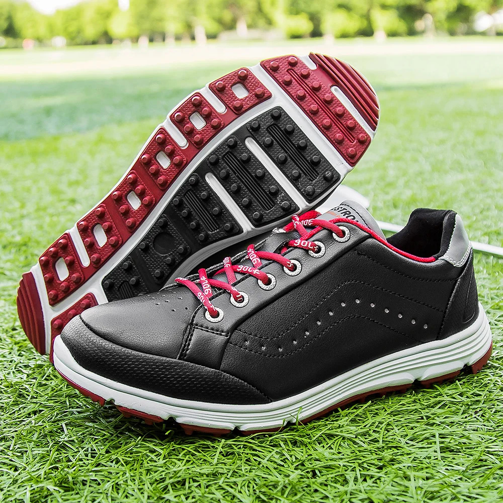 Waterproof Shoes Red Black Outdoor Light Weight Quality Golf Men Comfortable Walking Gym Sneakers 02c37