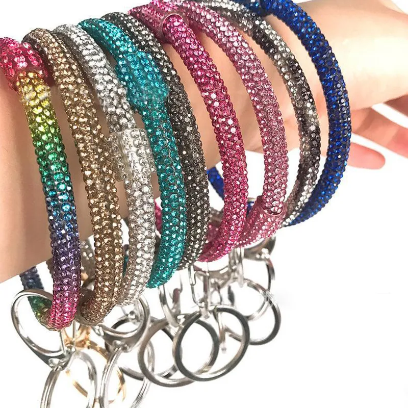 Rhinestone Sparkle Bracelet Keychain Large Hoop Keyring Bling-Bling Wristlet Women Jewelry Keychains DropShipping M007 ZZ
