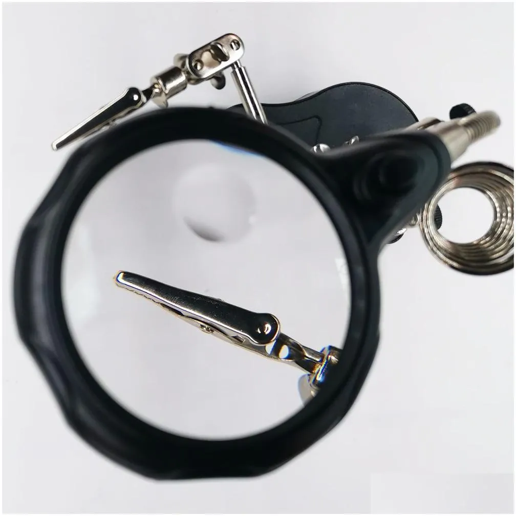 wholesale Other Welding Equipment Hel Hands Soldering Station 3.5X 12X Magnifying Glass Led Lighted Magnifier With Auxiliary Clips LL