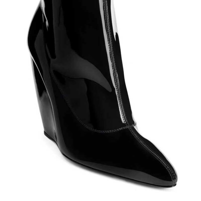 Brand Slope Heel Black White Over The Knee Boots Fashionable European American Style Walk Show Party Women's Shoes Size 34-43