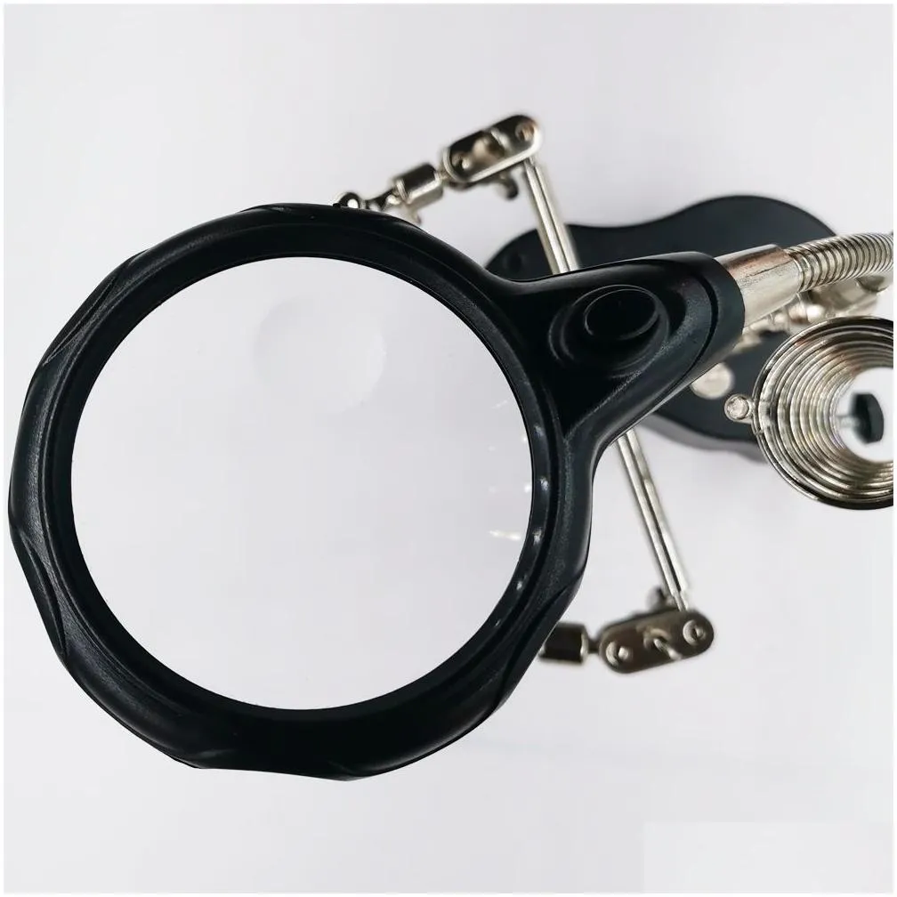 wholesale Other Welding Equipment Hel Hands Soldering Station 3.5X 12X Magnifying Glass Led Lighted Magnifier With Auxiliary Clips LL