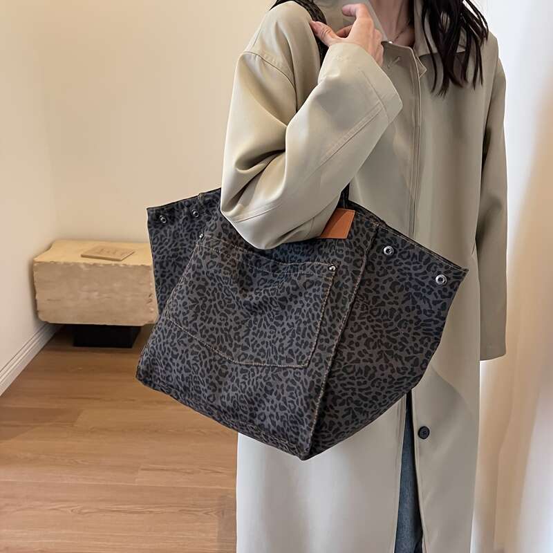 Chic Leopard Print High-Capacity Tote: Effortless Access, Perfect Daily & Commuter Shoulder Bag