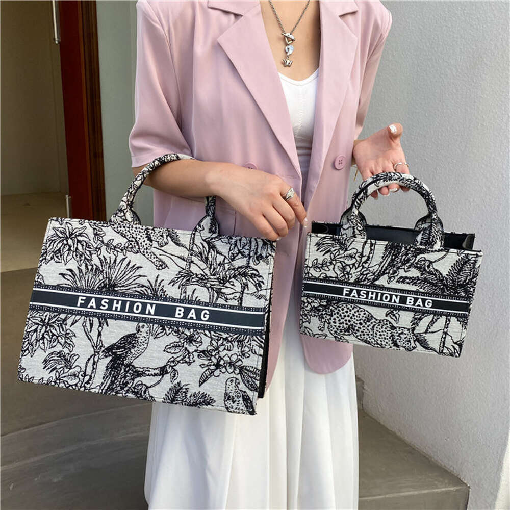 Women's Trendy Canvas Shopper Tote: Top - Handle Design with Embroidery, Large Capacity & Portable