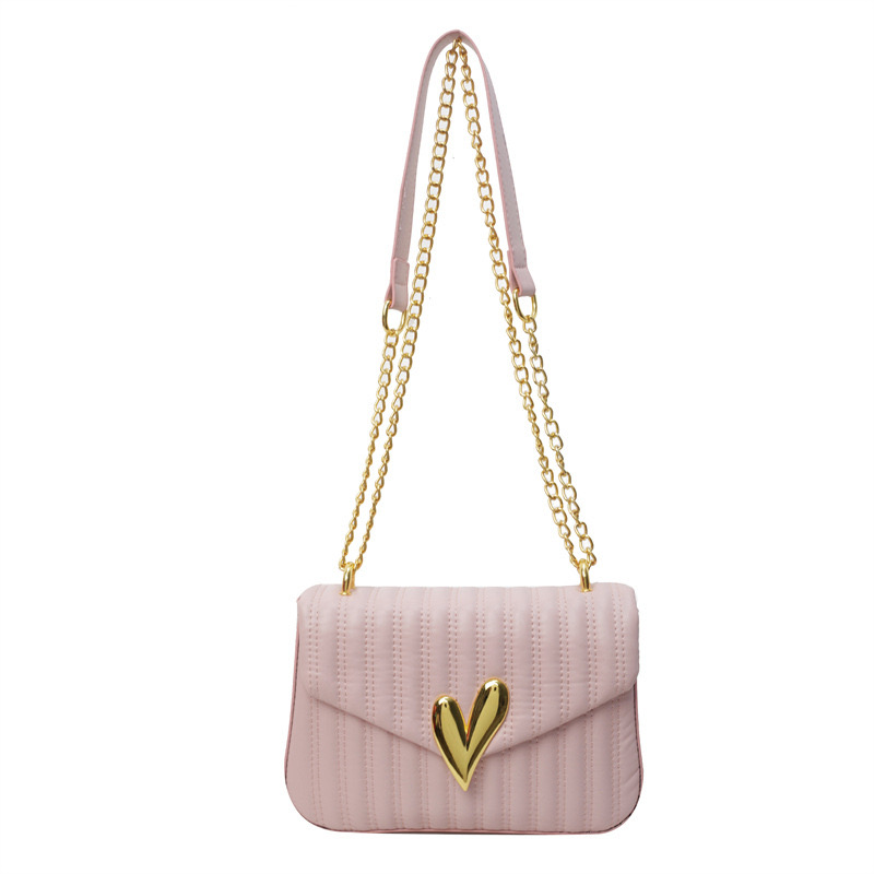 Heart Hasp Chains Solid PU Shoulder High Quality Simple Versatile Crossbody Bags for Women 2024 Fashion Designer New Style