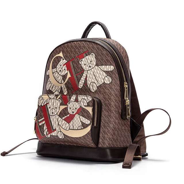 Fashion backpack Brand Fashion Letter Backpack Large Capacity Design New Little Bear Cartoon Pattern Women's
