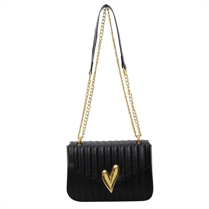 Heart Hasp Chains Solid PU Shoulder High Quality Simple Versatile Crossbody Bags for Women 2024 Fashion Designer New Style