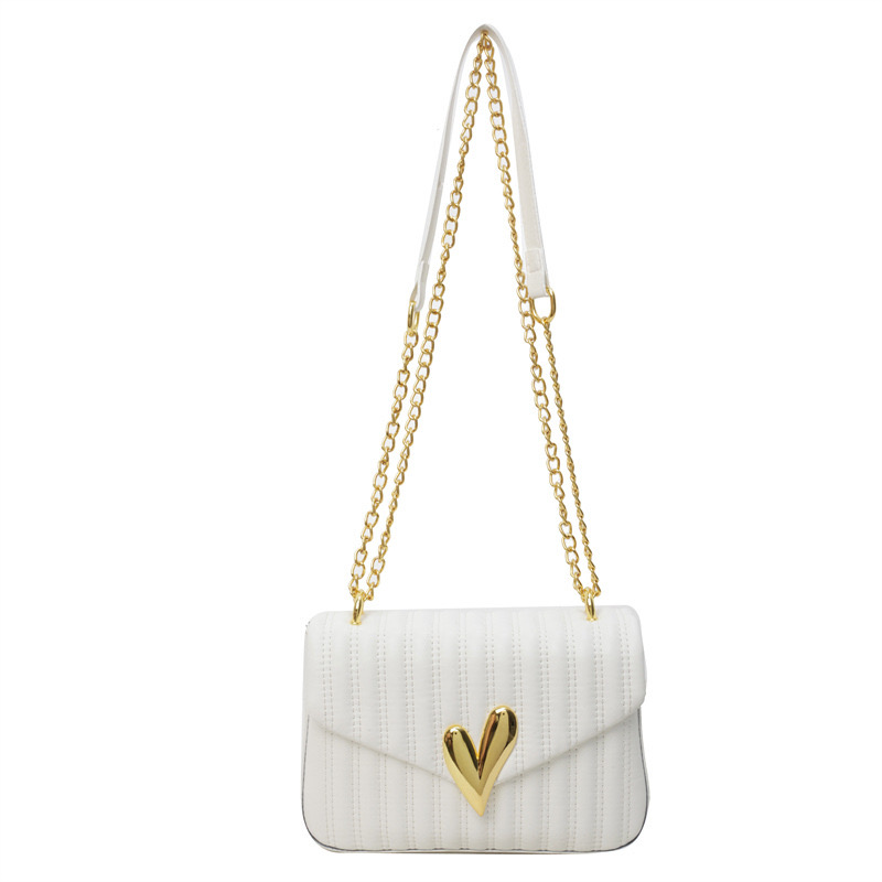 Heart Hasp Chains Solid PU Shoulder High Quality Simple Versatile Crossbody Bags for Women 2024 Fashion Designer New Style