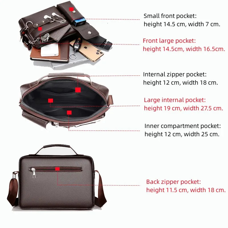 Men Anti-theft PU Leather Shoulder Bags Waterproof Business Handbag Travel Tote Crossbody Cross body Messenger Bag Pack For Male 240130