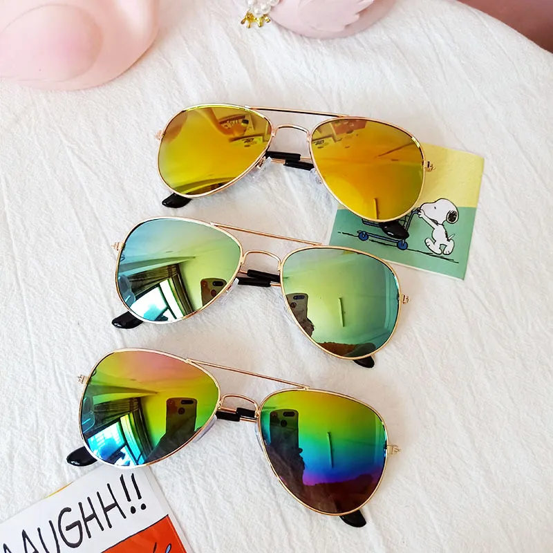 Classic Sunblock Sunglasses Girls Colorful Mirror Children Glasses Metal Frame Kids Travel Shopping Eyeglasses UV400 7 colors LL