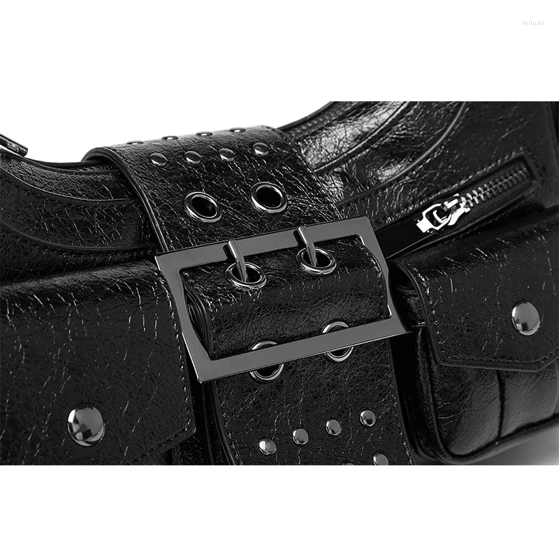 Totes Trend Sexy Girl Retro Biker Shoulder Bag Fashion Multi-pocket Crossbody Cool Long Belt Design Handbag Women's Purse