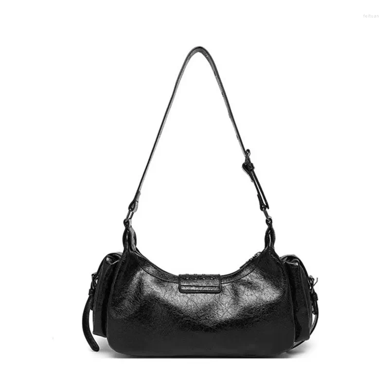 Totes Trend Sexy Girl Retro Biker Shoulder Bag Fashion Multi-pocket Crossbody Cool Long Belt Design Handbag Women's Purse