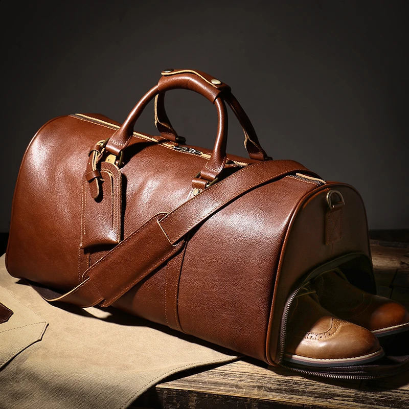 3 LUOKIR high-quality mens travel genuine leather womens weekend lage bag retro business handbag 240 4