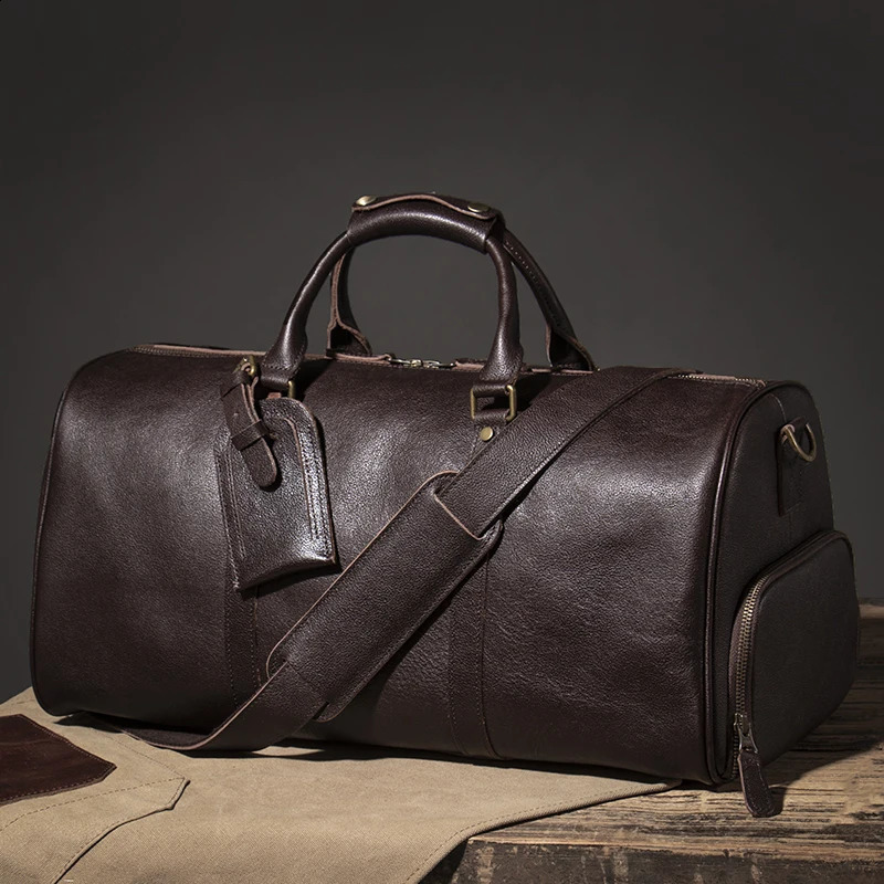 3 LUOKIR high-quality mens travel genuine leather womens weekend lage bag retro business handbag 240 4