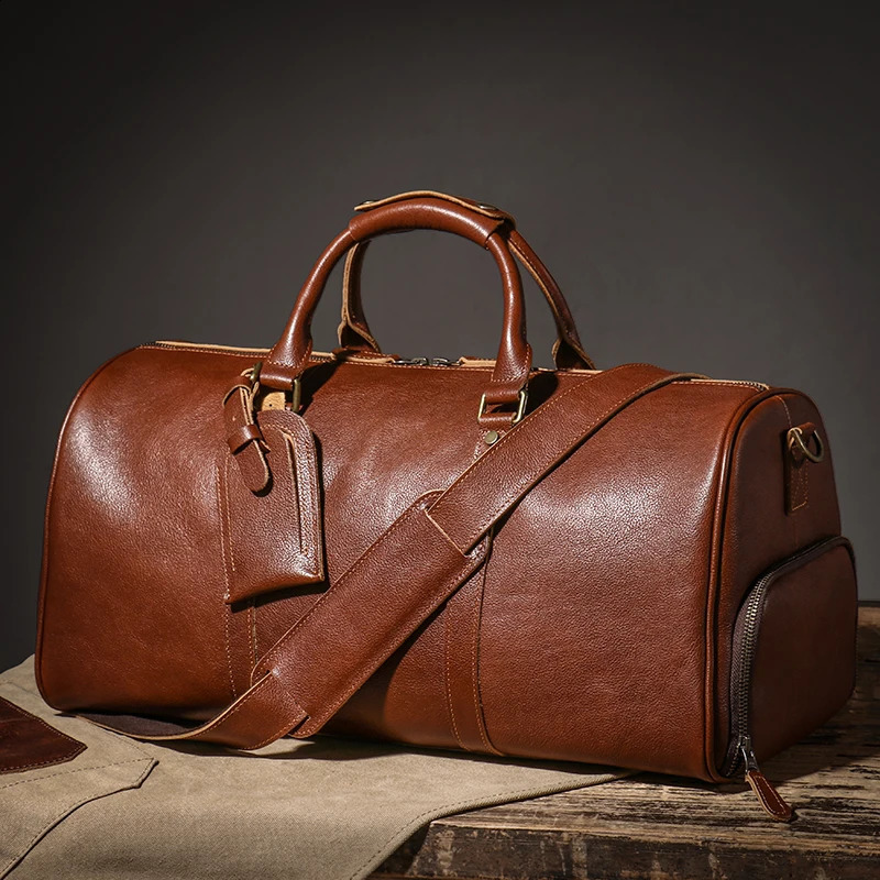 3 LUOKIR high-quality mens travel genuine leather womens weekend lage bag retro business handbag 240 4