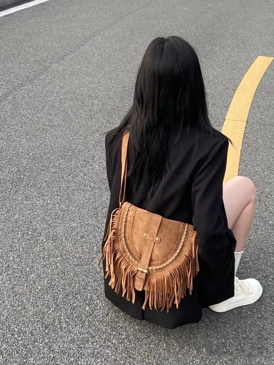 3 Suede Fringe Womens Retro Saddle Fashion Trend Shoulder Cross Body Bag 241008 4