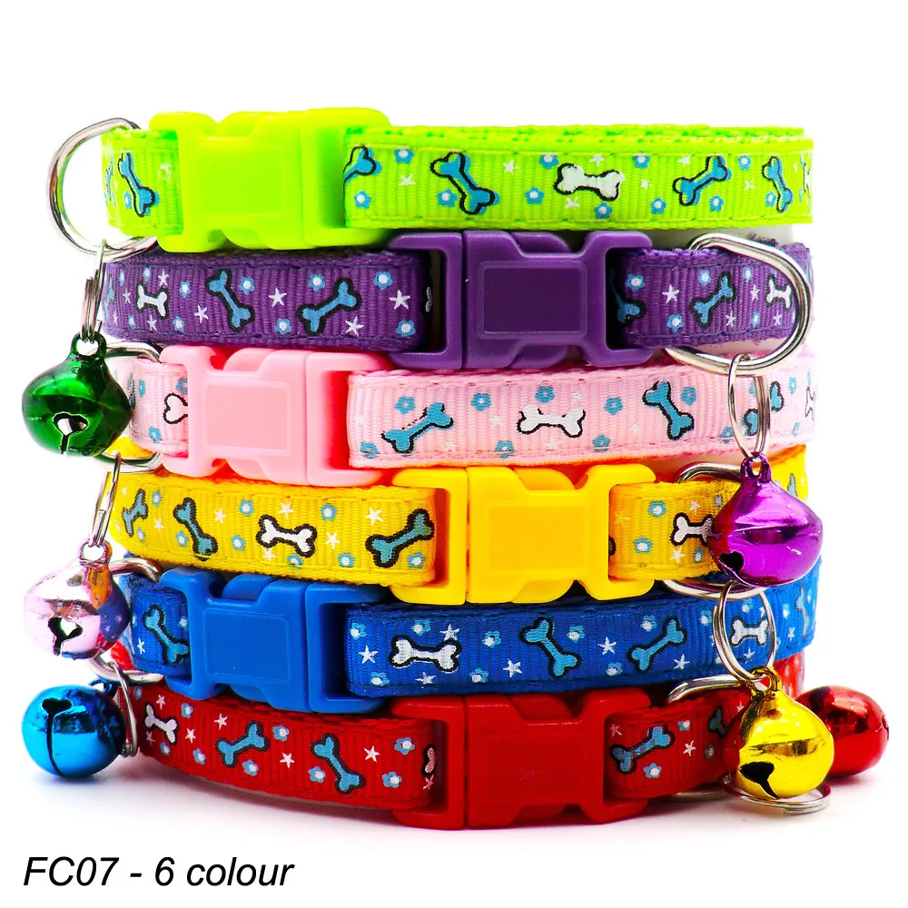 Wholesale 100 X Dog Collar With Bell For Dog Adjustable Collar Pet Product Accessories Buckles Pet ID Tag Cat Paw Puppy Collar 201030 LL