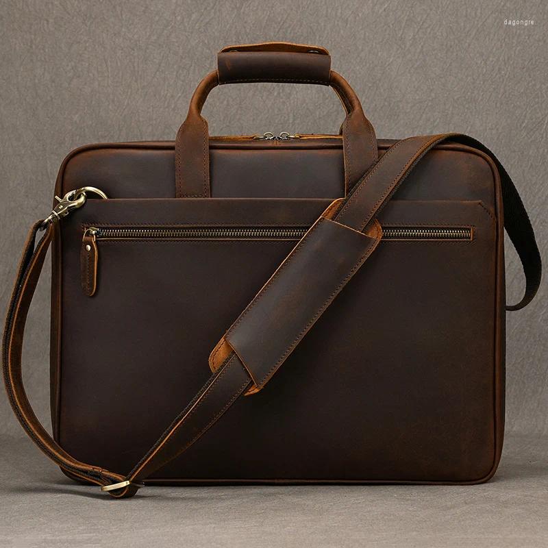 3 Briefcases Luufan Genuine Leather Men's Briefcase Bag Fit 15.6 Laptop Business Handbags Daily Working Tote Cow Male Computer Bags