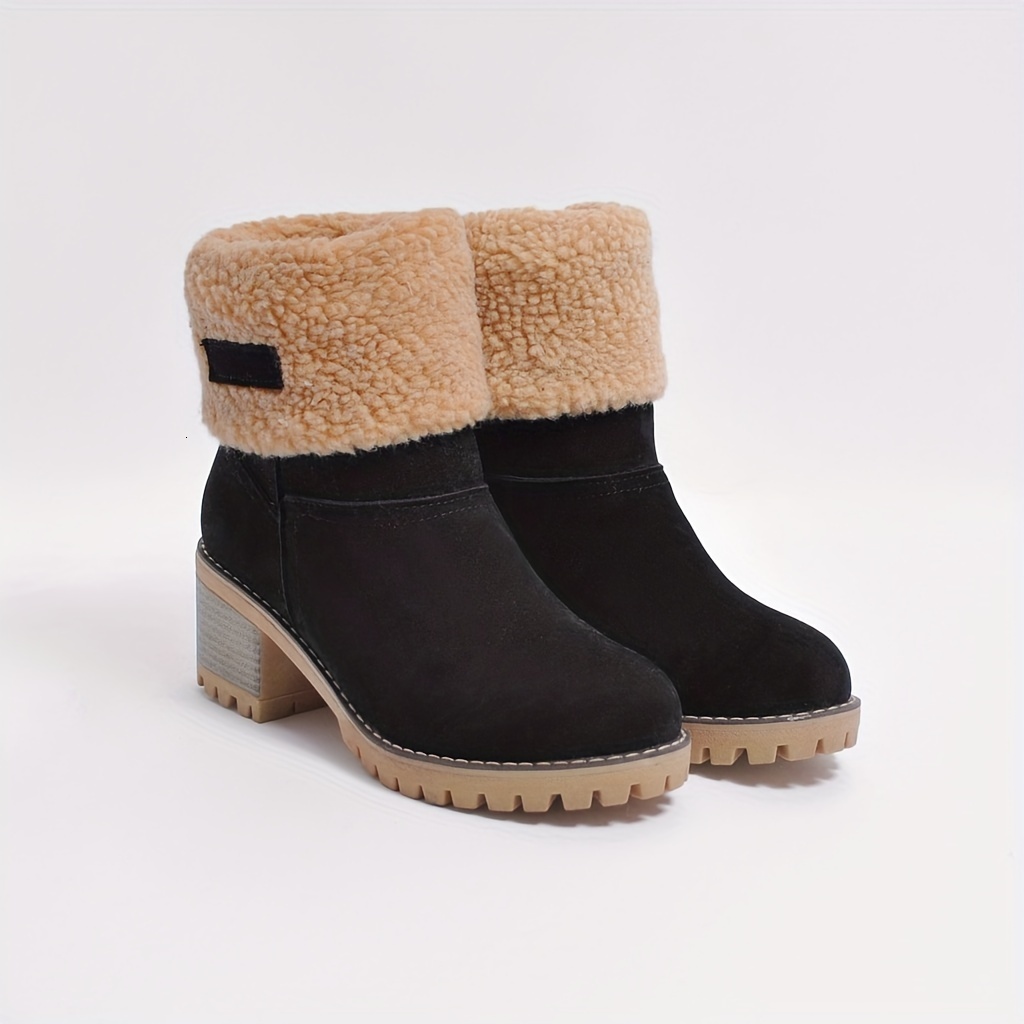 warm faux fur ed paired with thick heel ankle women's shoes mini boots 2024 2304