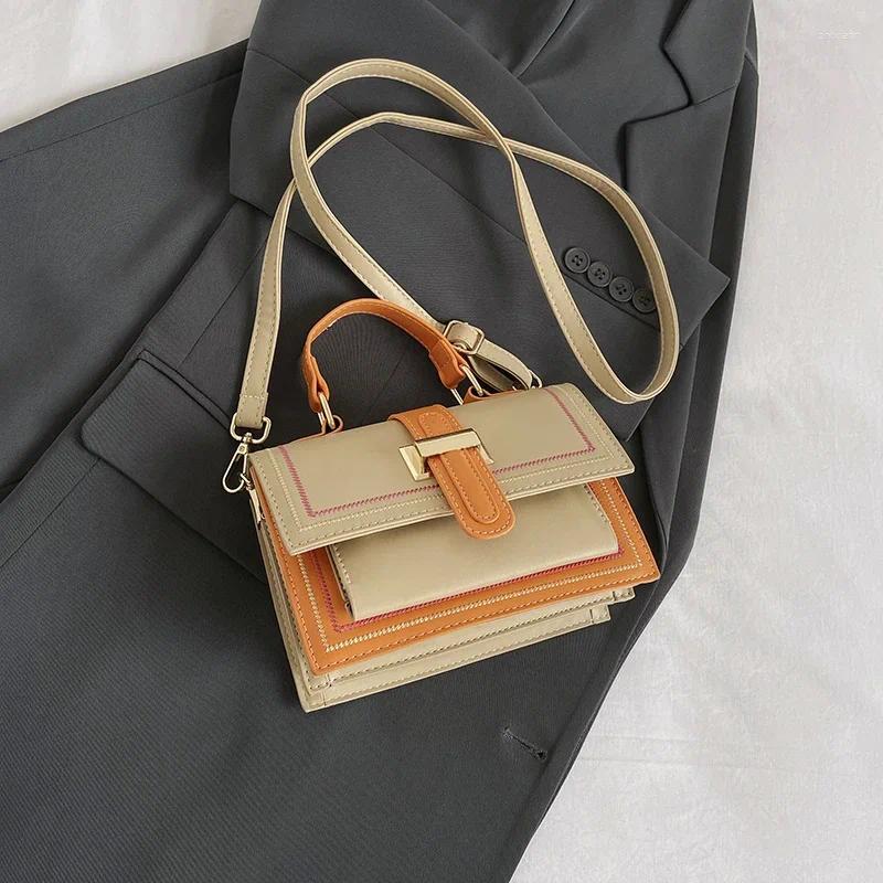 Totes Contrast Color Pu Leather Crossbody Bag For Women Designer Handbag And Purse Top Brand Shoulder Small Tote Green