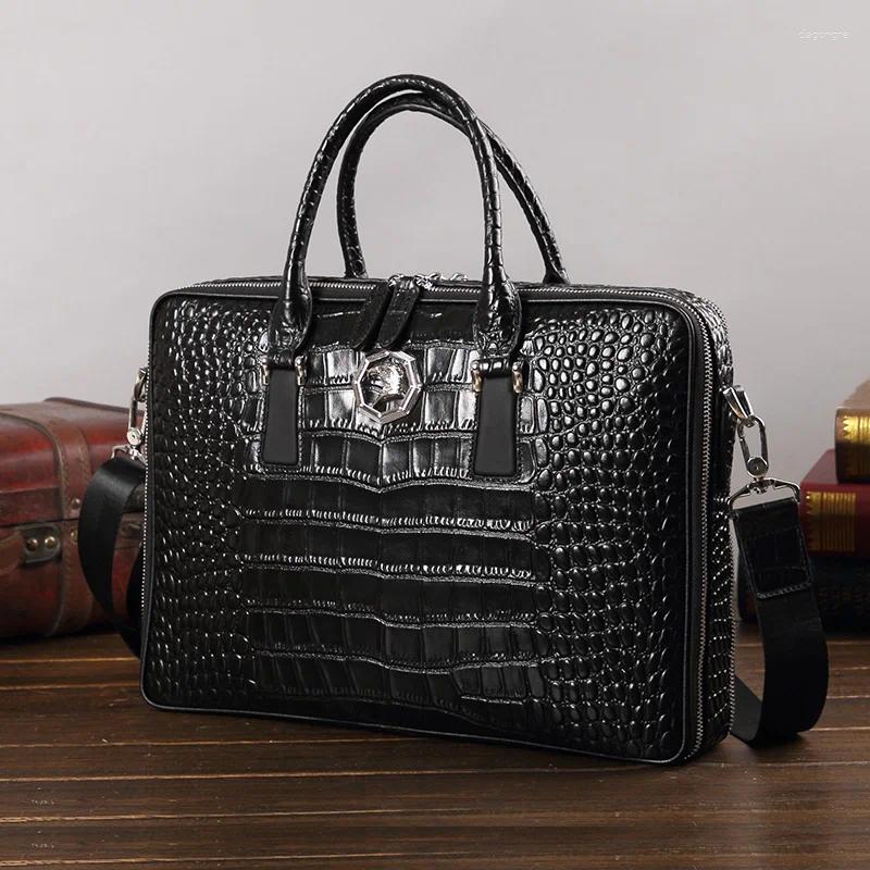 Briefcases Leather Men's Handbag Business Briefcase 14 Laptop Bag Crocodile Pattern Shoulder Large Capacity Tide Brand Travel Bags 5bd9