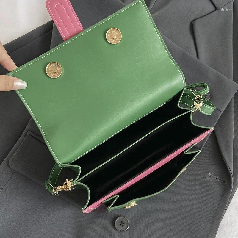 Totes Contrast Color Pu Leather Crossbody Bag For Women Designer Handbag And Purse Top Brand Shoulder Small Tote Green