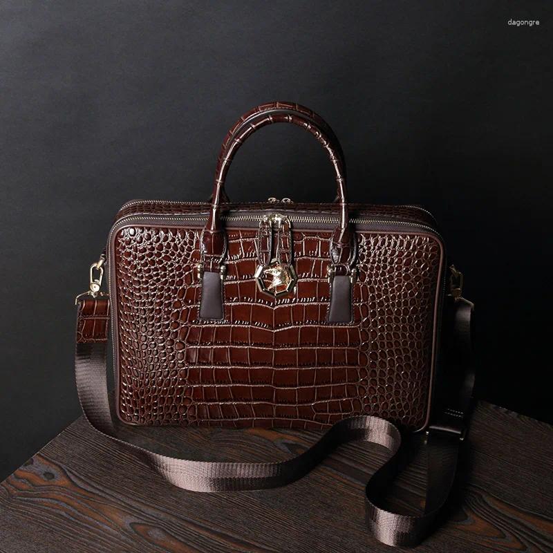 Briefcases Leather Men's Handbag Business Briefcase 14 Laptop Bag Crocodile Pattern Shoulder Large Capacity Tide Brand Travel Bags 5bd9