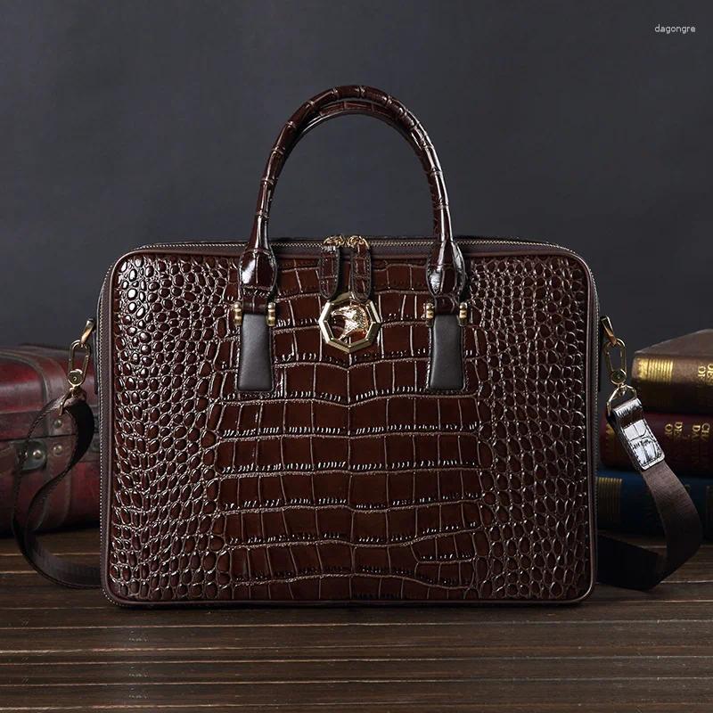 Briefcases Leather Men's Handbag Business Briefcase 14 Laptop Bag Crocodile Pattern Shoulder Large Capacity Tide Brand Travel Bags 5bd9