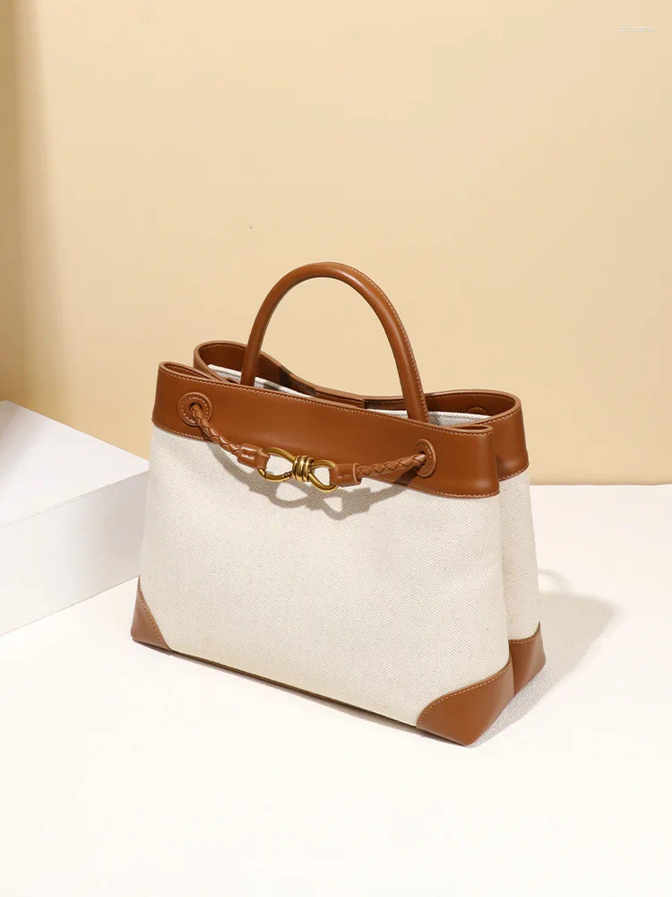 Drawstring 2024 Women's Large Contrast Color Canvas Attractive Simple Retro Handheld Crossbody Woman Ladies Bags Trend Y2k 6982 4