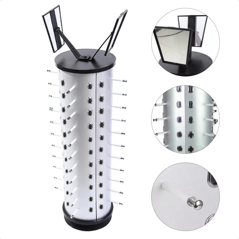 Rotating Sunglass Display Rack 44 Pairs Glass Holder Freestanding With Mirror LL