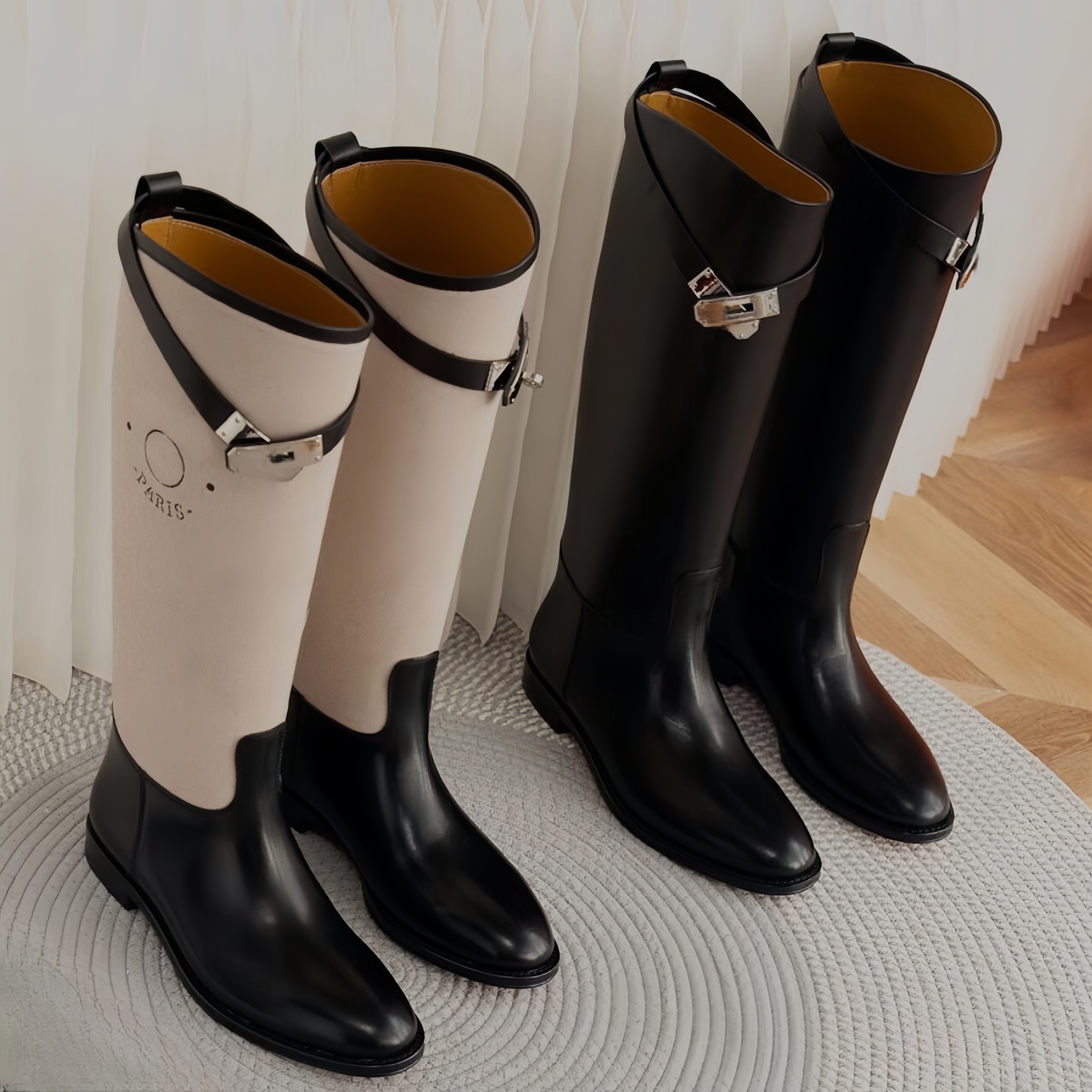 Designer Woman Jumping shorter boot women boot womens iconic palladium plated buckle Inspired shoe shank Akson Gaucho square-toe Calfskin leather boots size35-42