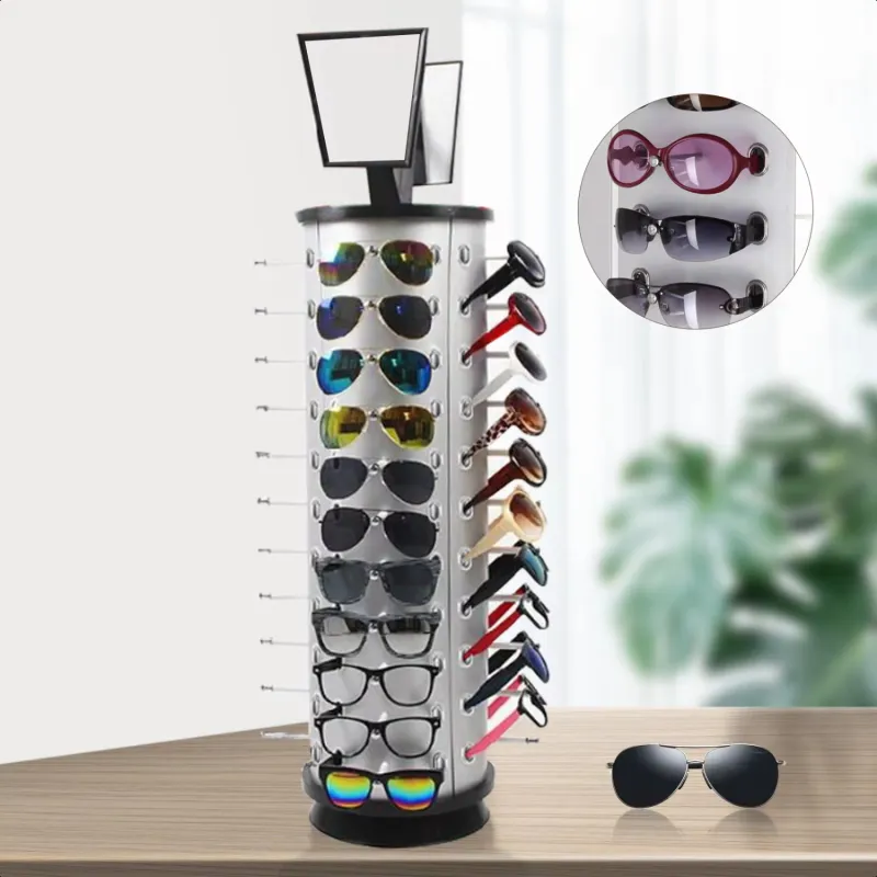 Rotating Sunglass Display Rack 44 Pairs Glass Holder Freestanding With Mirror LL