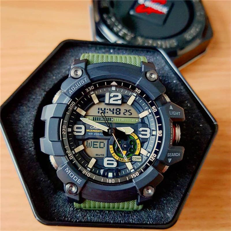 Dijital Sport Quartz 1000 Unisex Watch LED Otomatik El Işık Su Geçirmez Dünya Zamanı Tam Özellik Orijinal Şok İzle GG Meşe Serisi