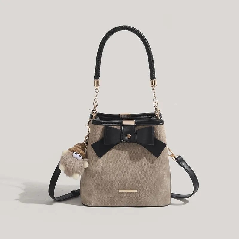 Niche Bow Retro Art Style Women's Shoulder design Bag Bucket Bag Autumn New Simple Style Designer Bag Versatile Women's Crossbody Bag