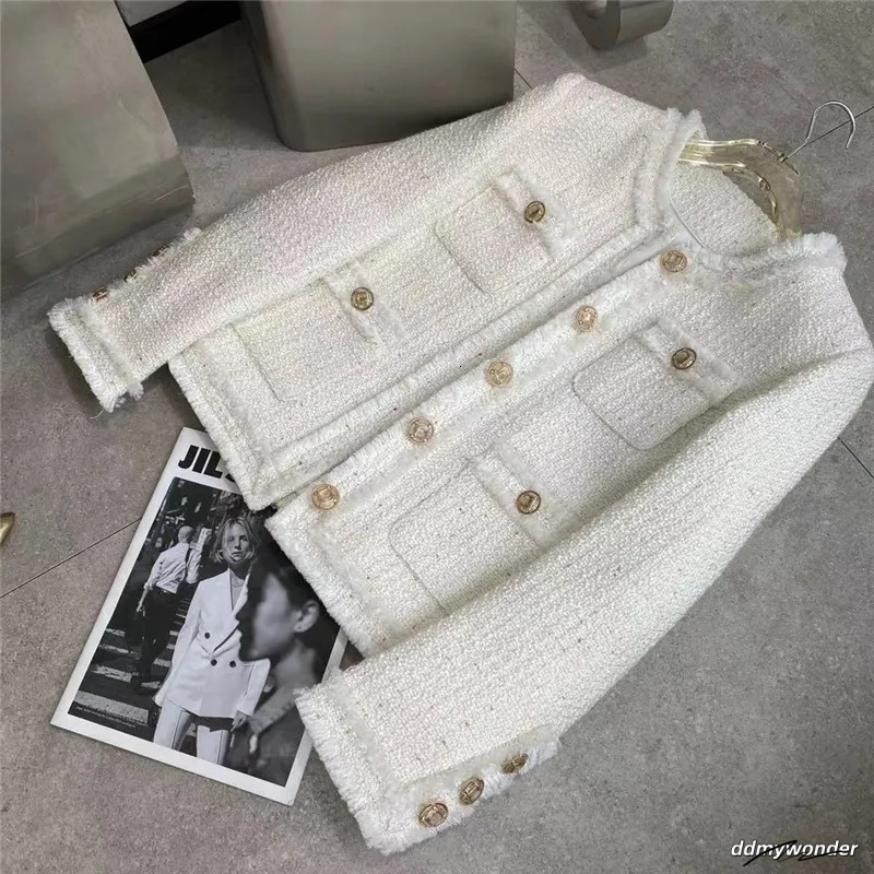 Womens Jackets White Tweed Short Jacket Women Fashion Elegant Oneck Single Breasted Highend Coat Fall Winter Warm Office Lady Casual Outwear 230215